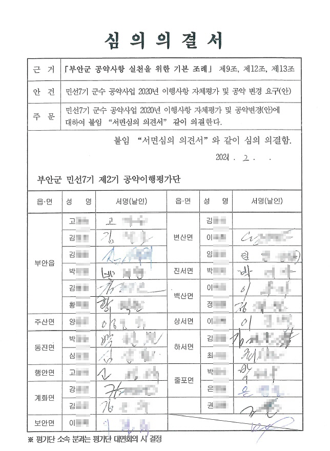 2020년 공약이행 평가 서면심의 결과(공약이행 평가 및 변경 심의) 1번째 이미지