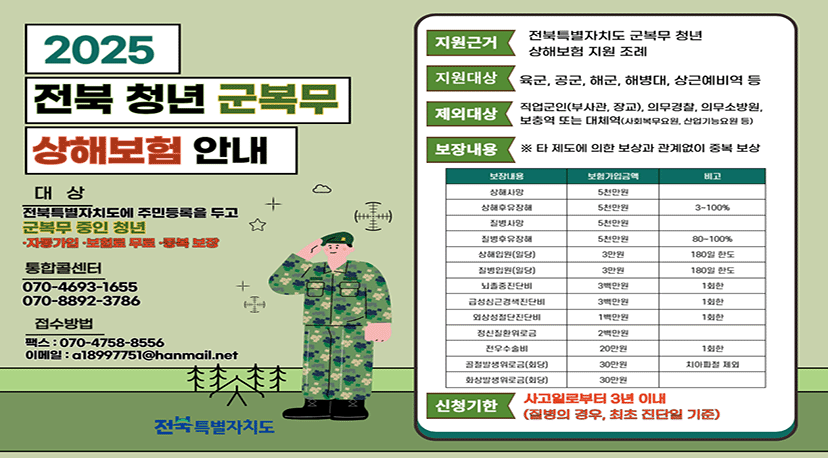 2025 전북 청년 군복무 상해보험 안내 2025 전북 청년 군복무 상해보험 안내